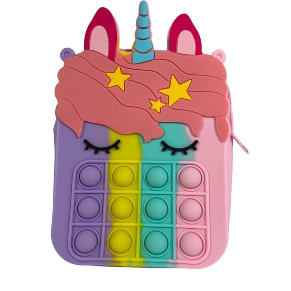 Sensory Bubble Pop Push Unicorn Shoulder Bag Purse Pastel Rainbow - Picture 1 of 10